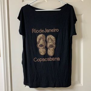 🌷3 for$25🌷Rio Copa Moda, US L, Black & Gold Beaded  Sandal Tee Shirt, NWOT